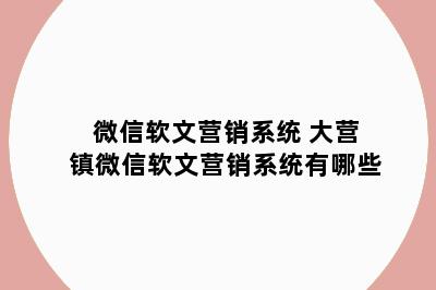 微信软文营销系统 大营镇微信软文营销系统有哪些